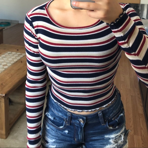 Striped Cropped Forever 21 Long Sleeve - Picture 1 of 3